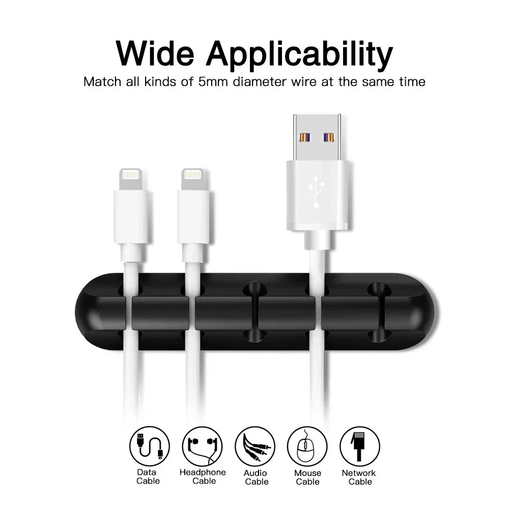 Silicone USB Cable Clip Winder Organizer Round Charger Cord Clips Desk Tidy Management Wire Adhesive Holder Clamp in Home Office