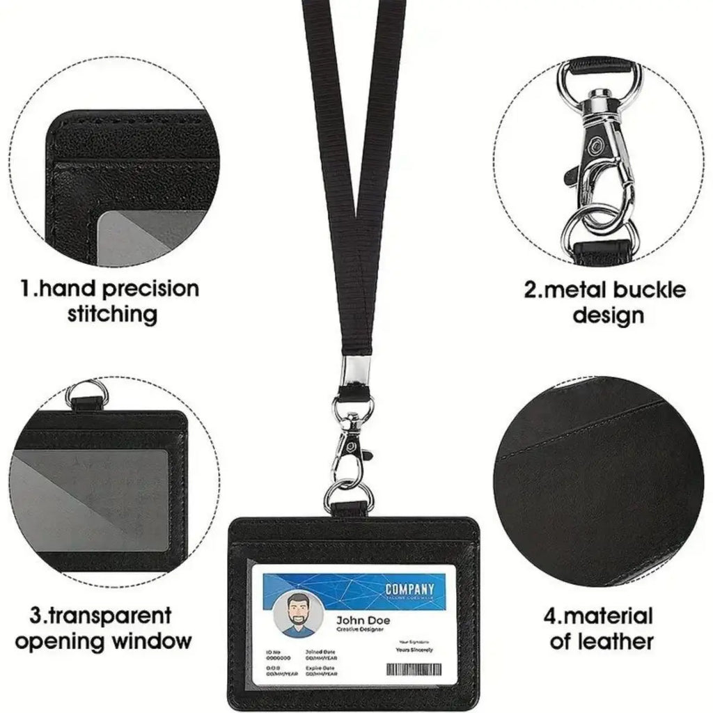 1 PC Horizontal ID Badge Holder with Reinforced ID Lanyard and Upgraded Nylon Rope - for Office, School and Event Use