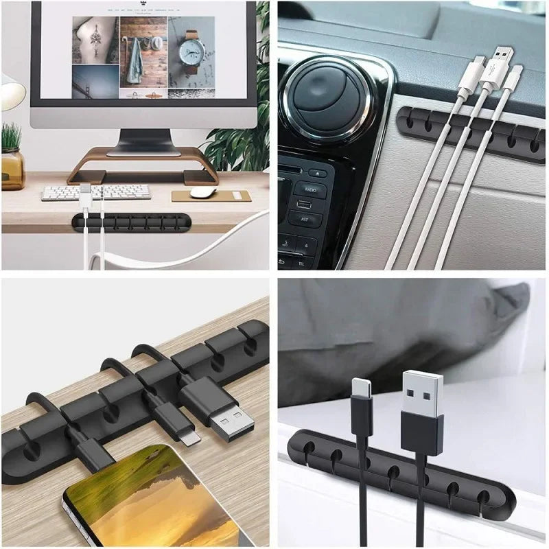 Silicone USB Cable Clip Winder Organizer Round Charger Cord Clips Desk Tidy Management Wire Adhesive Holder Clamp in Home Office