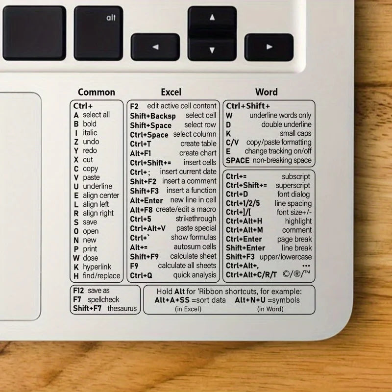 Keyboard Shortcut Stickers, Self-Adhesive Vinyl Decals for Windows Excel Word, Quick Reference Hotkey Labels for Laptop Desktop Computer, Office Gift