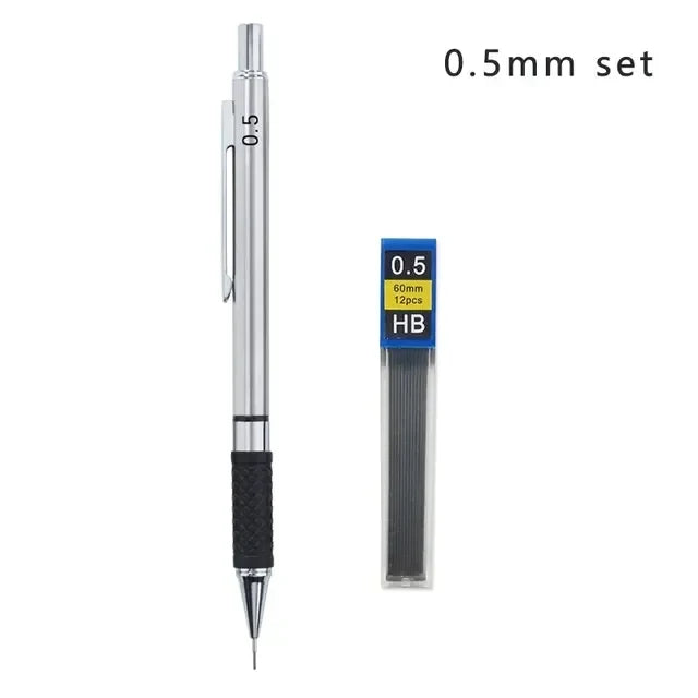 Metal Mechanical Pencil Set with Pencil Grip Leads Art Drawing Student Office Supplies 0.5/0.7/0.9/2.0mm Automatic Pencil