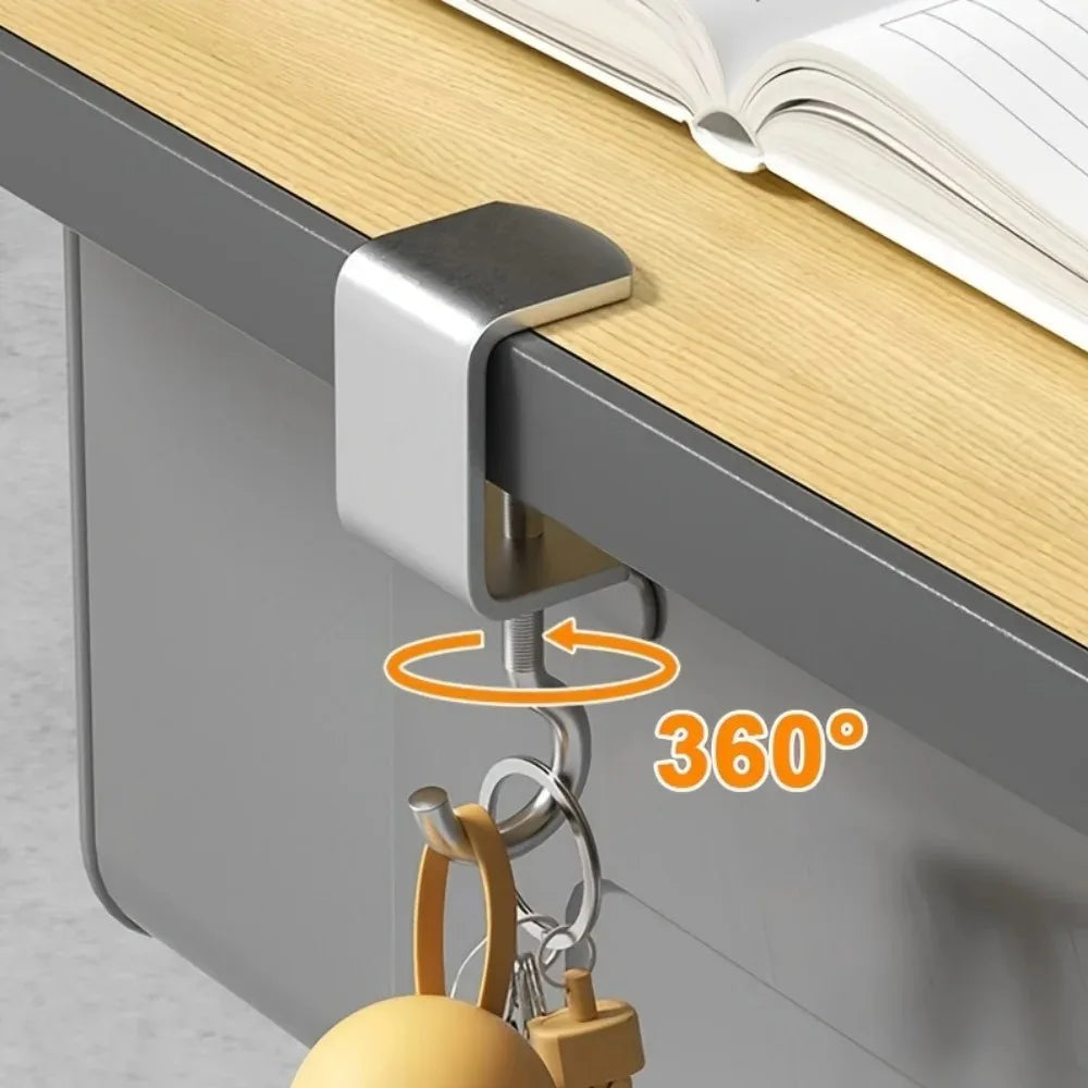 4pcs 360° Rotatable Steel Table Hooks - Detachable, Non-Destructive Installation for Office Desks, School Dormitories