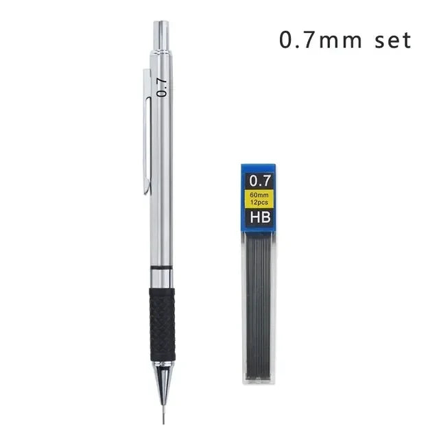 Metal Mechanical Pencil Set with Pencil Grip Leads Art Drawing Student Office Supplies 0.5/0.7/0.9/2.0mm Automatic Pencil