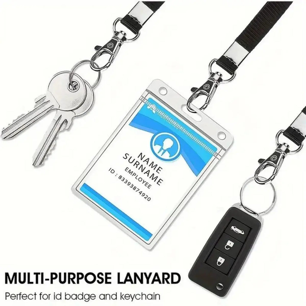 1 PC Horizontal ID Badge Holder with Reinforced ID Lanyard and Upgraded Nylon Rope - for Office, School and Event Use