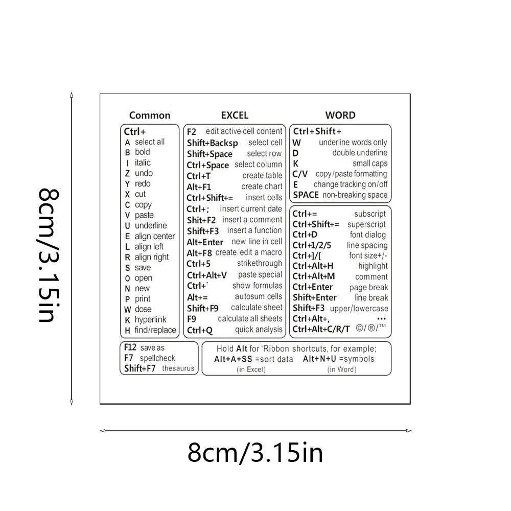 Keyboard Shortcut Stickers, Self-Adhesive Vinyl Decals for Windows Excel Word, Quick Reference Hotkey Labels for Laptop Desktop Computer, Office Gift