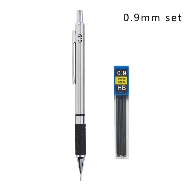 Metal Mechanical Pencil Set with Pencil Grip Leads Art Drawing Student Office Supplies 0.5/0.7/0.9/2.0mm Automatic Pencil
