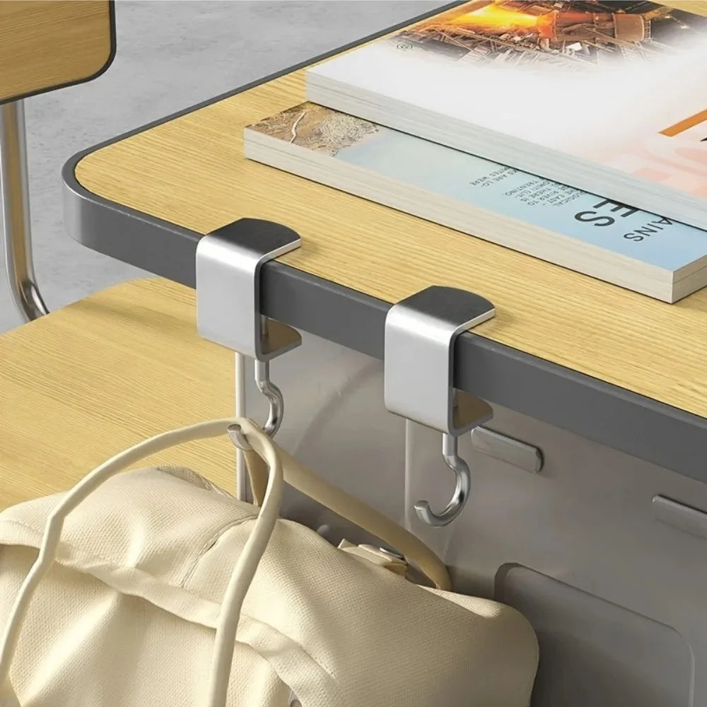 4pcs 360° Rotatable Steel Table Hooks - Detachable, Non-Destructive Installation for Office Desks, School Dormitories