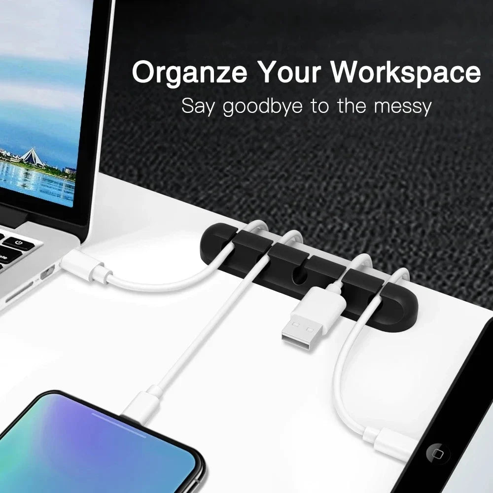 Silicone USB Cable Clip Winder Organizer Round Charger Cord Clips Desk Tidy Management Wire Adhesive Holder Clamp in Home Office
