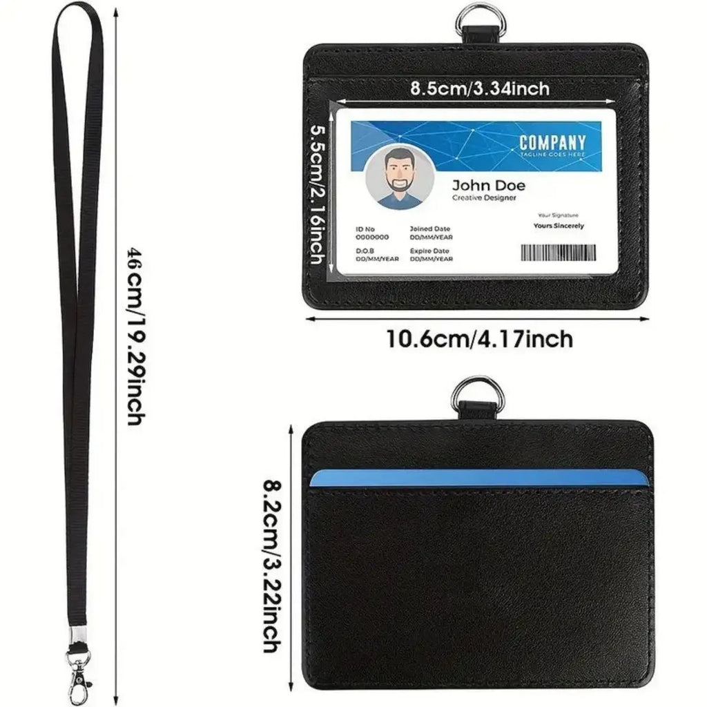 1 PC Horizontal ID Badge Holder with Reinforced ID Lanyard and Upgraded Nylon Rope - for Office, School and Event Use