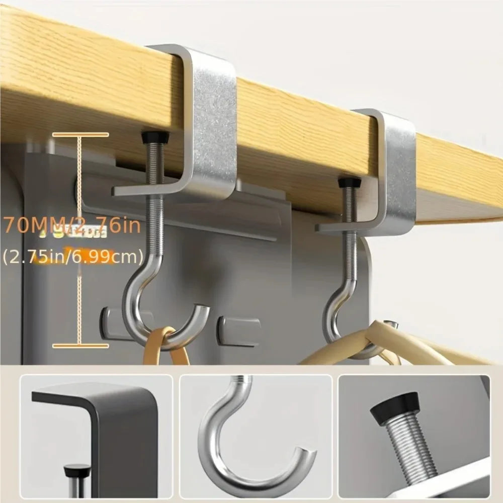 4pcs 360° Rotatable Steel Table Hooks - Detachable, Non-Destructive Installation for Office Desks, School Dormitories