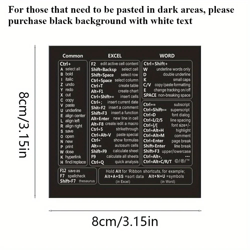 Keyboard Shortcut Stickers, Self-Adhesive Vinyl Decals for Windows Excel Word, Quick Reference Hotkey Labels for Laptop Desktop Computer, Office Gift